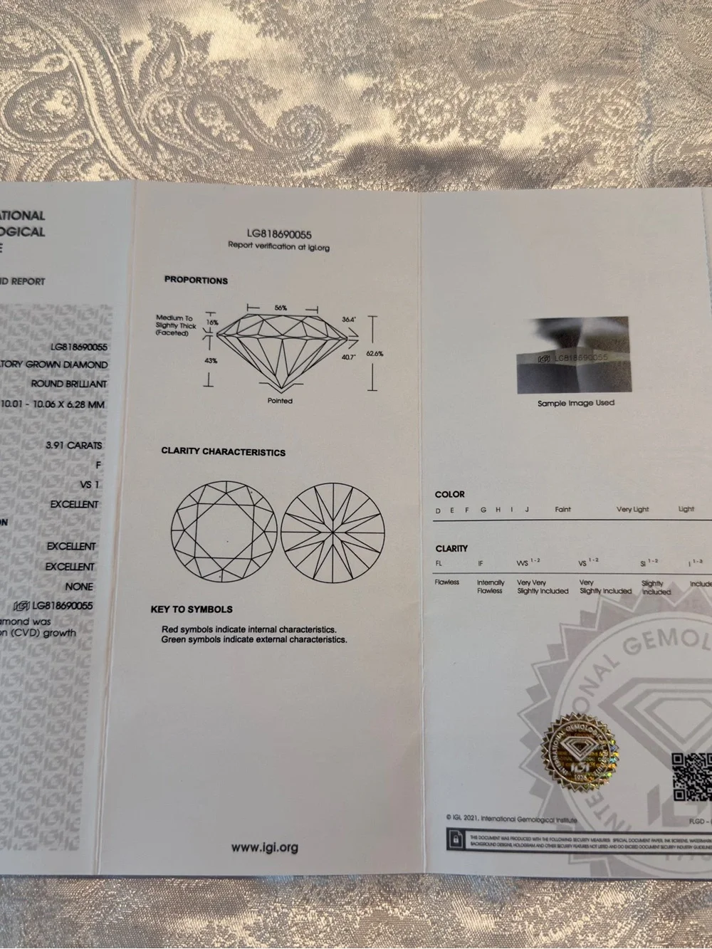 IGI 3.91ct  Round Cut F VS1 Lab Grown Set In A Semi-Mount Natural DIAMOND 14K WG